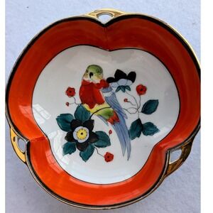 Vintage Noritake Hand Painted Parrot Porcelain Nut Dish Gold Trim Made in Japan